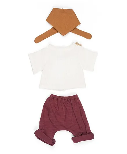 Miniland Clothing Set For Doll - White & Maroon