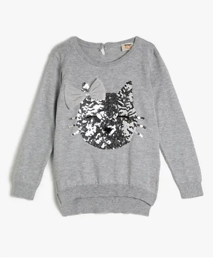 Koton Cat Embellished Sweater - Grey