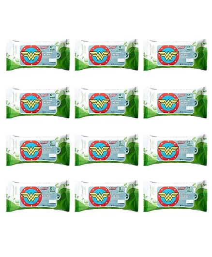DC Comics Wonder Woman  Extra Sensitive Wet Wipes Pack of 12 - 144 Wipes