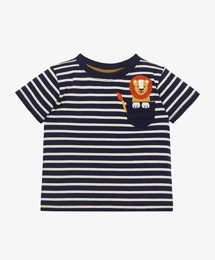 JoJo Maman Bebe Lion Pocket T-Shirt - Navy