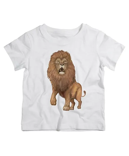 Twinkle Hands Half Sleeves Amazing Lion Print Cotton T-Shirt - White