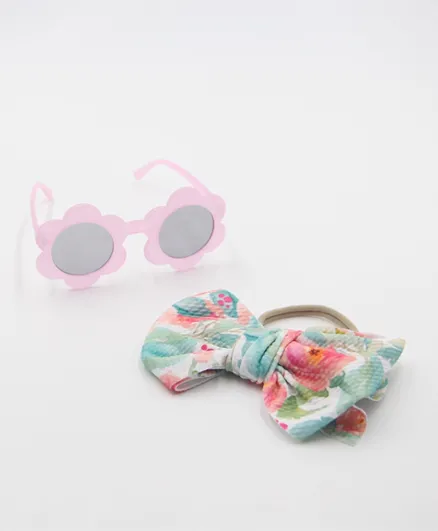 DDANIELA Hawaiian Glasses and Headband Set For Babies and Girls - Pink with Flower