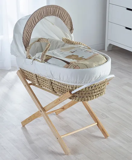 Kinder Valley Tiny Ted Cream Palm Moses Basket with Opal Folding Stand Natural - Cream