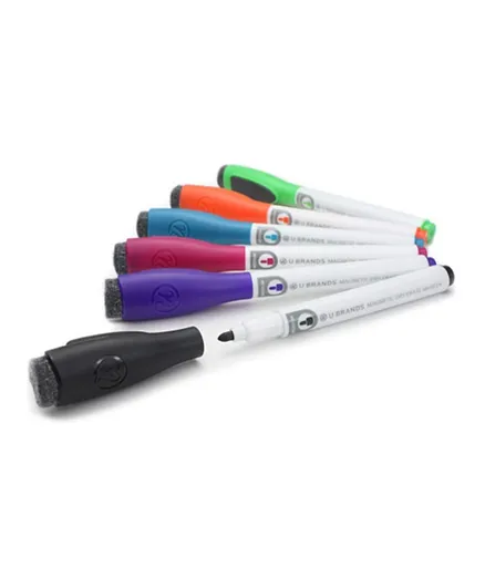 U Brands Magnetic Dry Erase Markers with Erasers Medium Point - Pack of 6