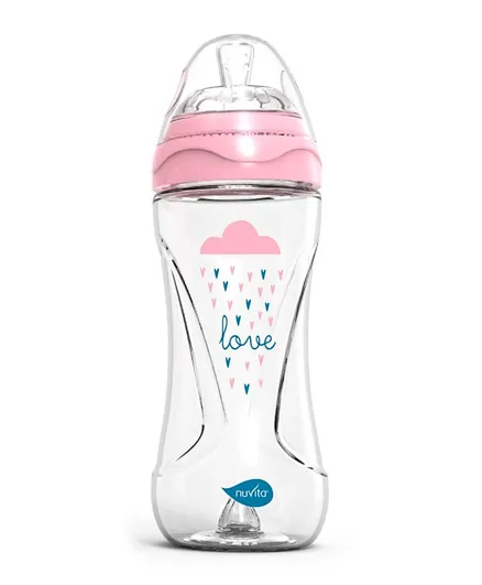 Nuvita Mimic Collection Feeding Bottlewith Innovative Teat And Anti-colic System Pink 6051 - 330ml