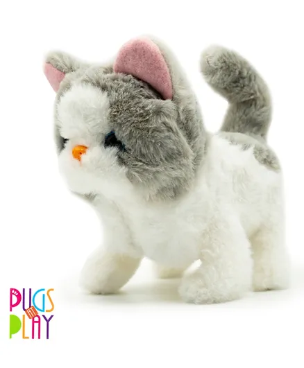 Pugs at Play Sasha Walking Cat Grey & White - 16.5 cm