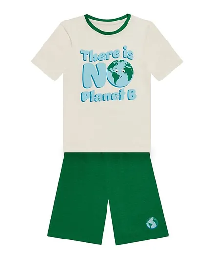 GreenTreat Organic Cotton Earth Graphic T-Shirt & Shorts Set - White & Green