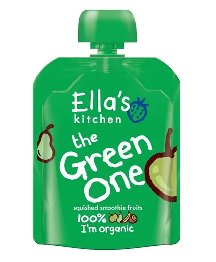 Ella's Kitchen Organic Green One Smoothie Fruit Puree Snack, 6M+, No Added Sugar, 450g Pack of 5