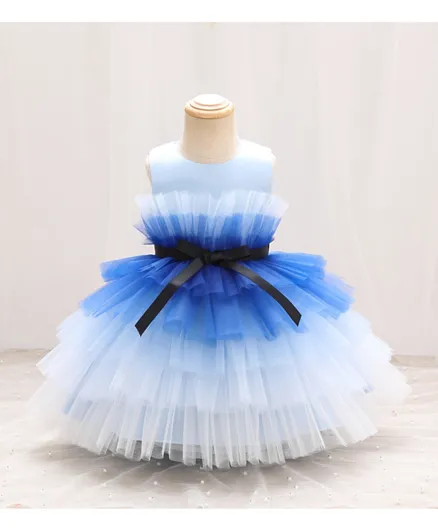 فستان منفوش مزين بطبقات من دي دانيلا - أزرق