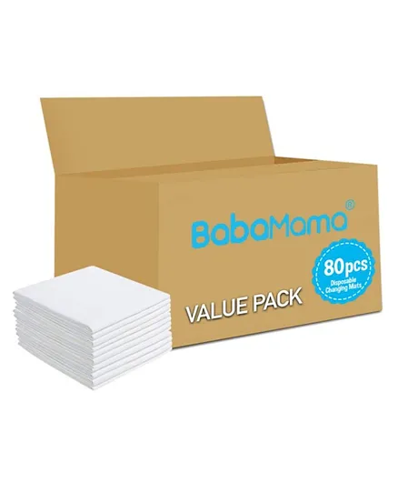 Babamama White Disposable Changing Mats Value Pack - 80 Pieces