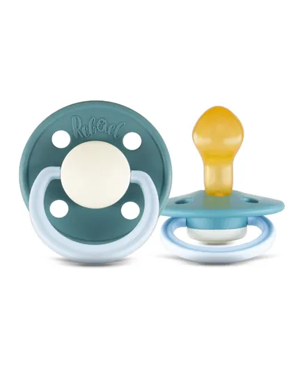 Rebael 2 Pack Fashion Natural Rubber Round Pacifiers Size 2 - ColdPearlySnake/RainyPearlyElephant