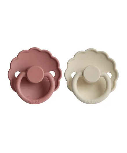FRIGG Daisy Silicone Baby Pacifier 2-Pack Cream/Powder Blush - Size 2