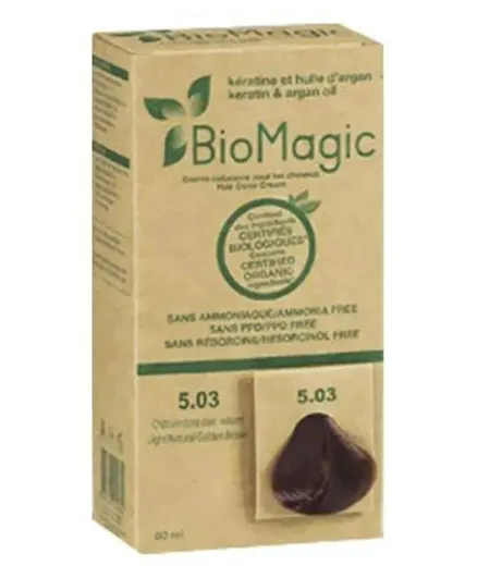 BIOMAGIC Hair Color Cream With Keratin & Argan Oil 5/03 Light Natural Golden Brown - 60mL