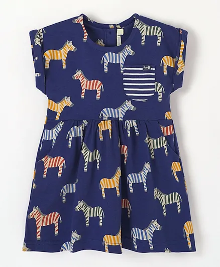 JoJo Maman Bebe Zebra  Dress with Pockets - Navy