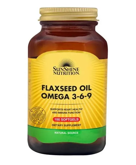 SUNSHINE Nutrition Organic Flaxseed Oil OMEGA 3-6-9 - 100 Softgels