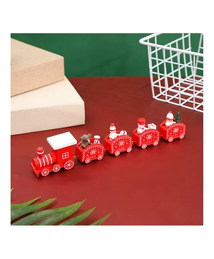 مجموعة القطار الخشبي للأطفال الخاصة من فاكتوري برايس أنجيلاس لعيد الميلاد - 5 قطع - أحمر