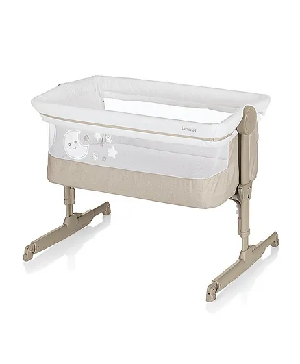 Brevi Nanna Oh Beige Melange Rocking Bedside Crib, Breathable Mesh Sides, 0-3 Years - L94.5xB55xH19cm