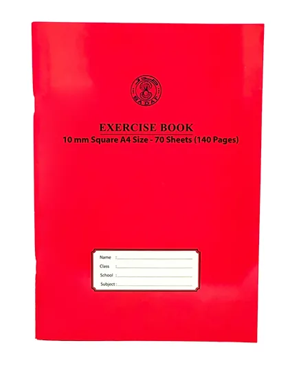 Sadaf 10mm Square With Left Margin A4 Size Exercise Book - Red