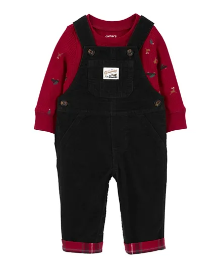 Carter's 2 Piece Plaid Bodysuit & Corduroy Overall Set - Red & Black