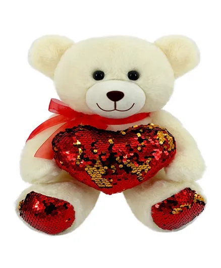 Party Magic Bear with Sequins Heart Cream - 31 cm