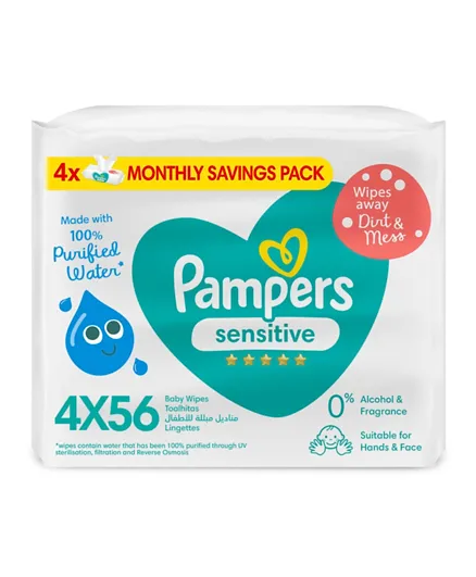Pampers Senstive Protect Baby Wipes with 100% Purified Water Pack of 4 - 224 Pieces