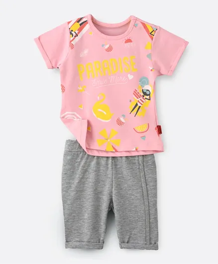 Babyqlo Paradise Smile More T-Shirt & Shorts Set - Pink
