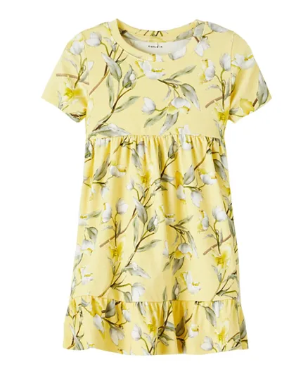 Name It All Over Floral Comfy Fit Dress - Yellow