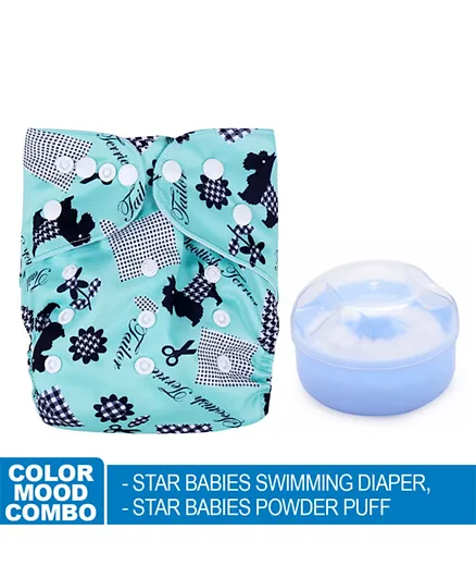 Star Babies Combo Pack Reusable Swim Diaper & Powder Puff - Blue
