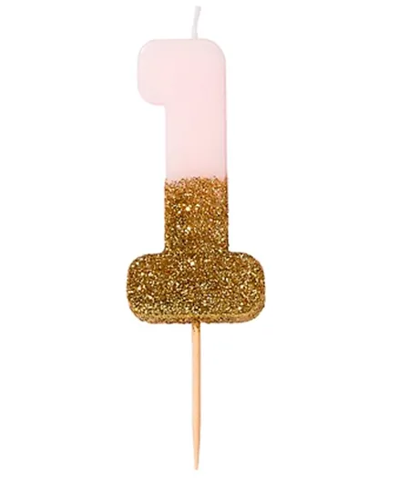 Talking Tables  Glitter Number Candle 1 - Pink