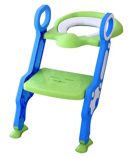 Eazy Kids Foldable Step Stool Potty Trainer Seat with Anti-Slip Pads, Adjustable Height, Removable Cushion for 12M+ - Green