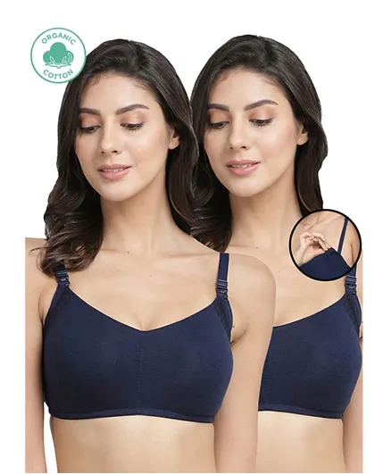 Inner Sense 2 Pack Organic Cotton Antimicrobial Soft Nursing Bra with Removable Pads - Navy Blue
