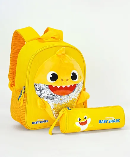 Baby Shark 3D School Bag & Pencil Case Set Yellow - 12 Inches