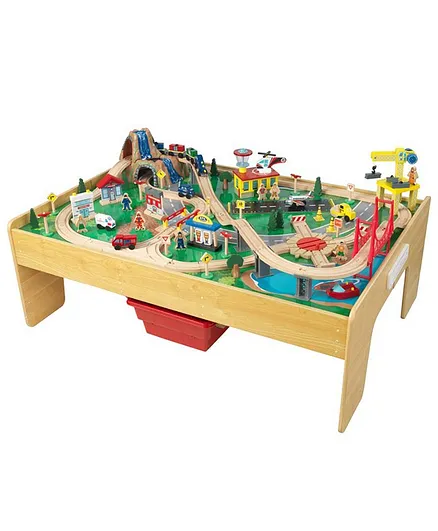 KidKraft Wooden Adventure Town Railway Train Set Multicolour - 120 Pieces