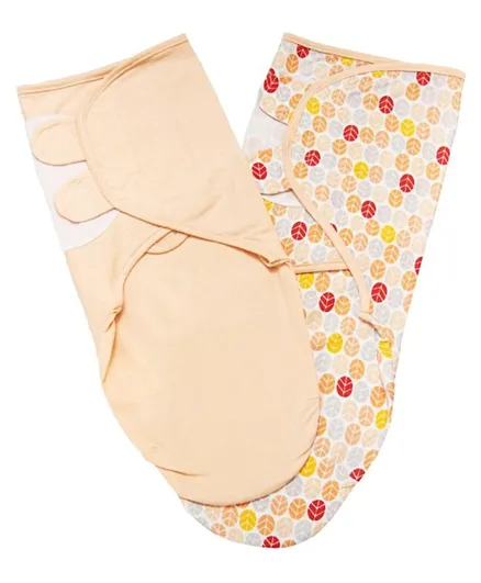 مون - لفافة قابلة للتعديل من القطن العضوي للمواليد الجدد - قطعتين - صغير وكبير - وردي