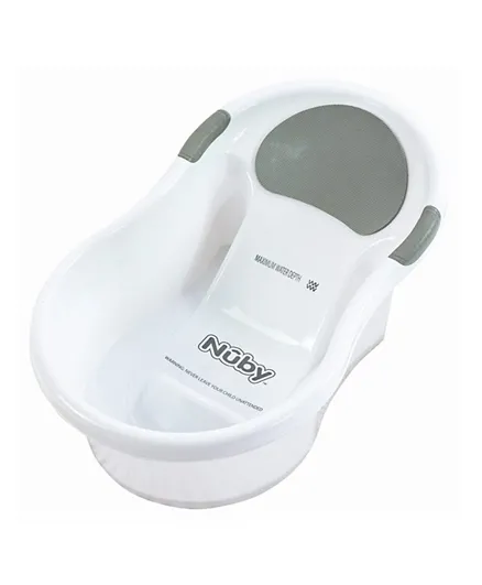 Nuby Baby Bath with Built in Seat and Soft Headrest - White and Grey