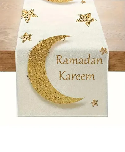 جينيريك زينة رمضانية بطبعة القمر والنجمة لفرش المائدة من الخيش
