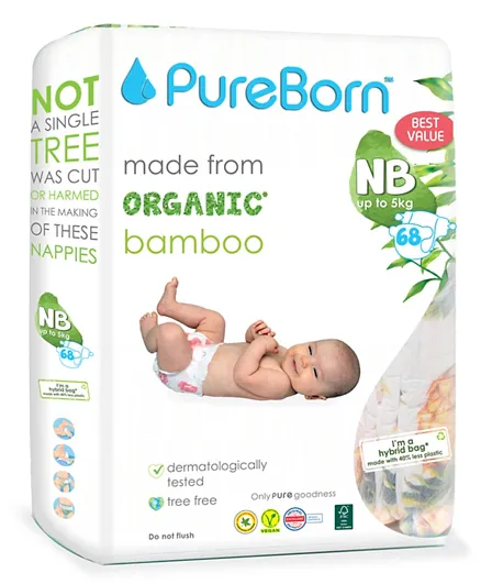 PureBorn Daisy Organic Nappies Value Pack Newborn - 68 Pieces