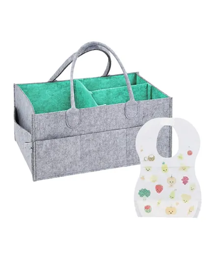 Star Babies Diaper Caddy Organizer & Disposable Bib 5 Pieces - Grey & Green