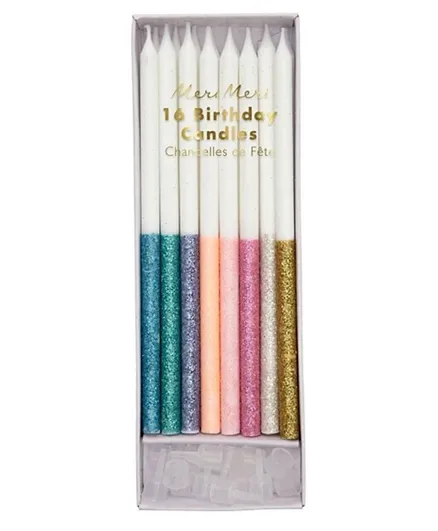 Meri Meri  Dipped Glitter Candles Pack of 16 - Multicolour