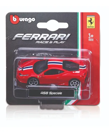 Bburago Die Cast Ferrari Race & Play 458 Speciale Car 1:18 Scale - Red