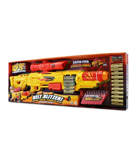 HUNTSMAN Belt Blitzer Sniper Rifle - Yellow, Precision Sight, 24m Range, Fun Outdoor Toy for Kids 6 Years+ with 18 Bullets