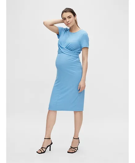 Mamalicious Round Neck Maternity Dress - Azure Blue
