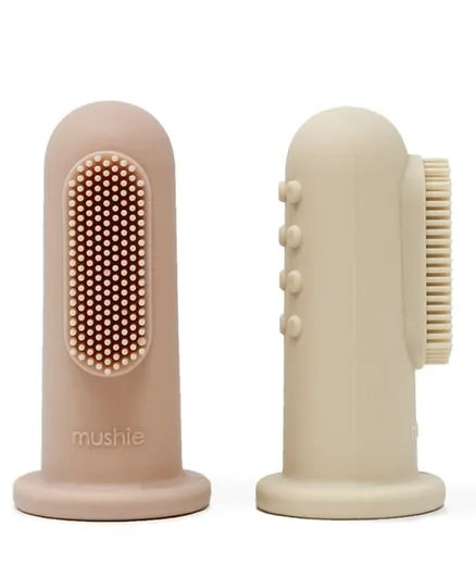 Mushie Finger Toothbrush - Blush and Shifting Sand