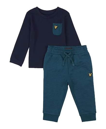 Lyle & Scott Logo Embroidered Long Sleeve T-Shirt and Joggers Set - Blue