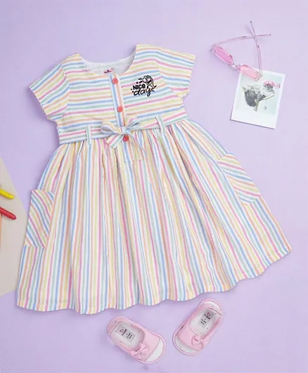 Smart Baby Striped & Printed Dress - Multicolor
