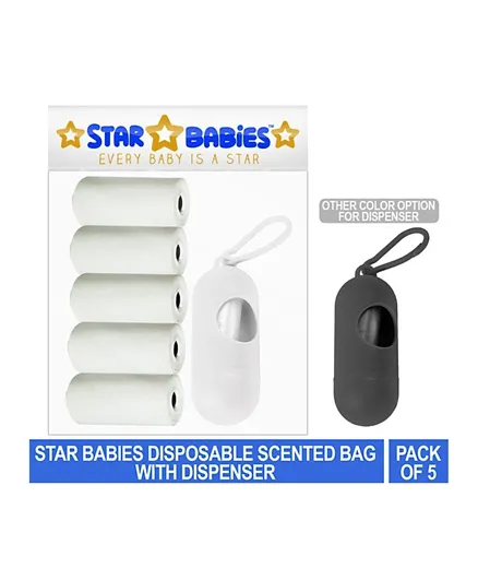 Star Babies Disposable Scented Bags Pack of 5 & Dispenser - White