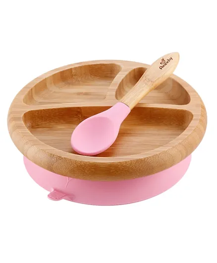 Avanchy Bamboo Suction Plate with Spoon - Pink