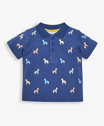 JoJo Maman Bebe Zebra Embroidered Polo T-Shirt - Indigo