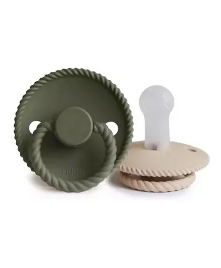 FRIGG Rope Silicone Baby Pacifier 2-Pack Croissant/Olive - Size 2