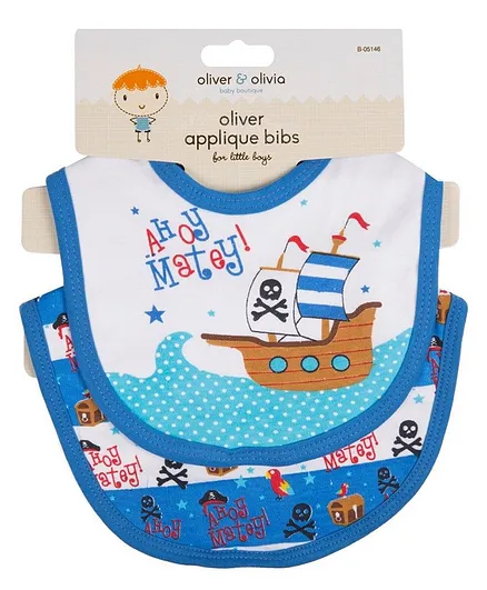 Oliver and Olivia Applique Ahoy Matey Bibs Pack of 2 - Blue